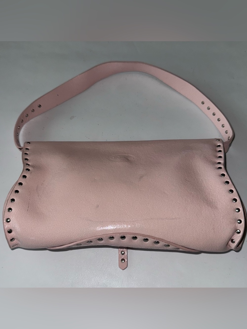 Celine Triomphe Poulbot Vintage Italy Designer Shoulder Bag Pink Studded - Picture 7 of 16